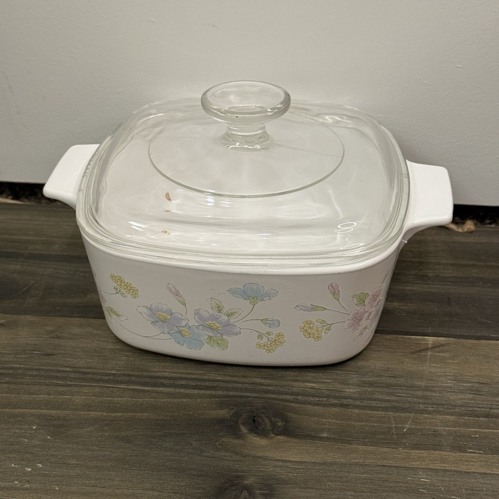 Vintage‎ Corning Ware Pastel Bouquet Casserole Dish Floral 1.5 Liter With Lid